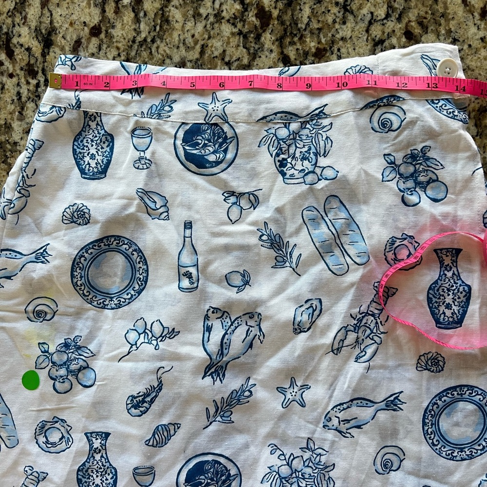 Women's White A-Line Skirt with Blue Lobster Feast Print M - Picture 9 of 11